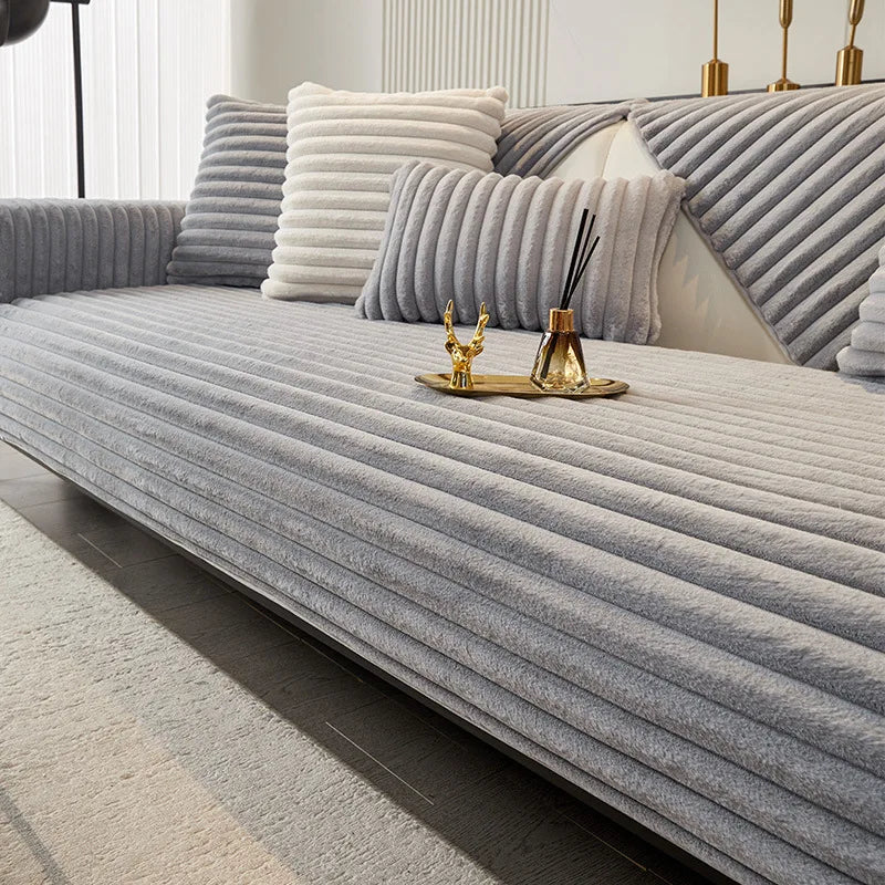 Winter thickened faux rabbit fur sofa cushion, warm seat pad, sofa slipcover for winter