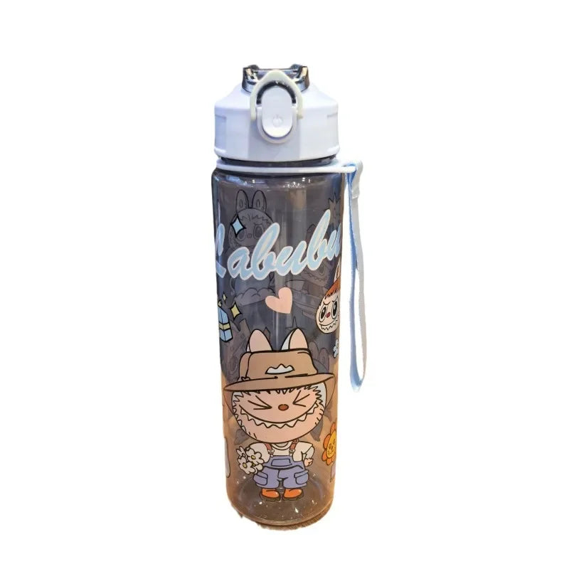 Travel Portable 800Ml Cartoon Labubu Water Bottle with Straw - High-Capacity and Great Kids Birthday Gift