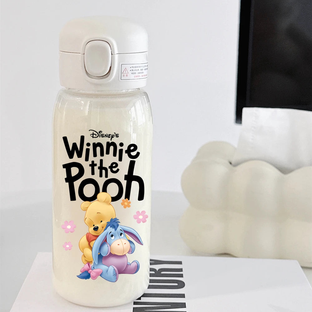 Pooh Bear Mickey Mouse 600ml Cartoon Water Bottle Portable Cute Straw Cup Kids Leak-proof Drinking Jug Outdoor Camping Travel
