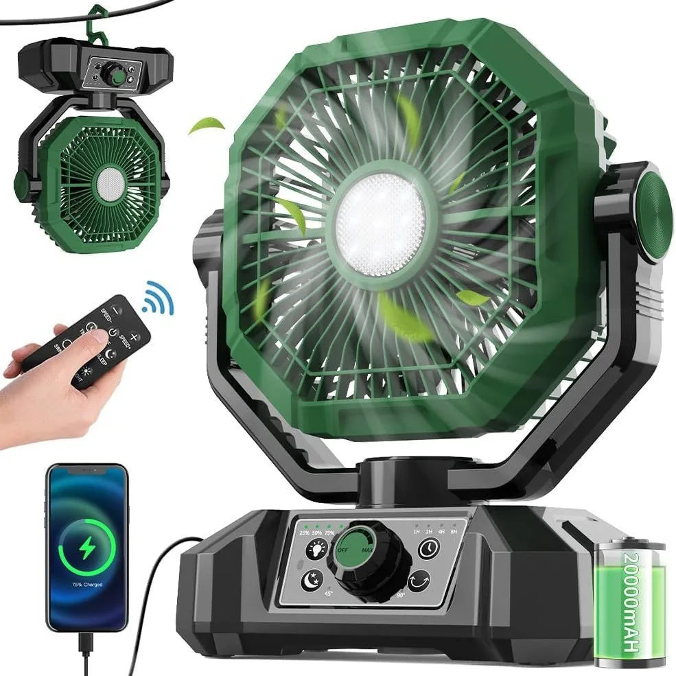 20000mah camping fan, LED fan, solar lighting, portable outdoor camping fan, 16 speed remote control, timed shaking head