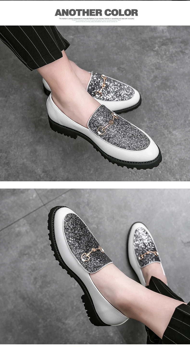 Shiny Leather Shoes for Men Platform Dress Shoes Luxury Slip on Men Loafers Party Designer Wedding Footwear Zapatos Para Hombres