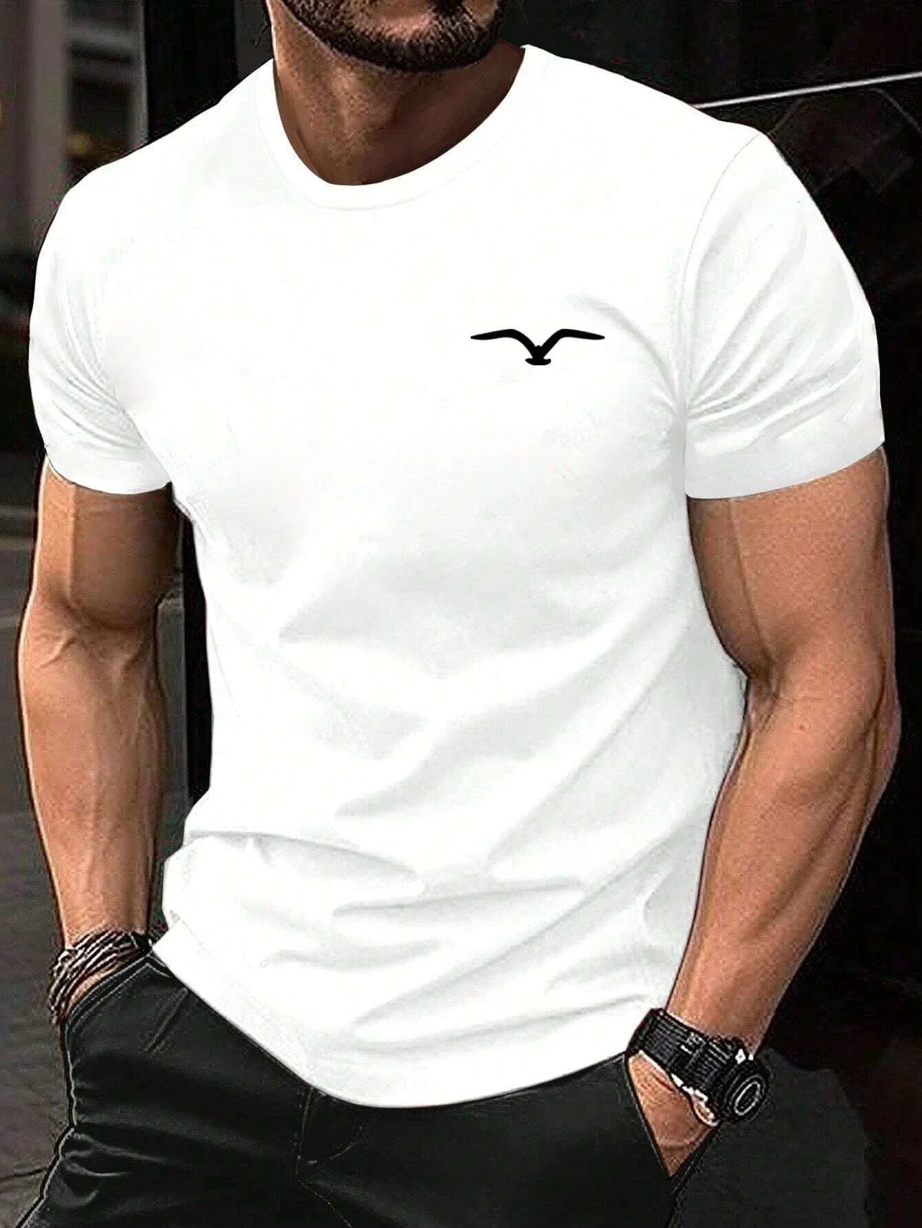 Seagull Men Cotton T-shirt Fashion Big Size Top Casual Short Sleeve Streetwear Classic New Arrival Tee S-3XL