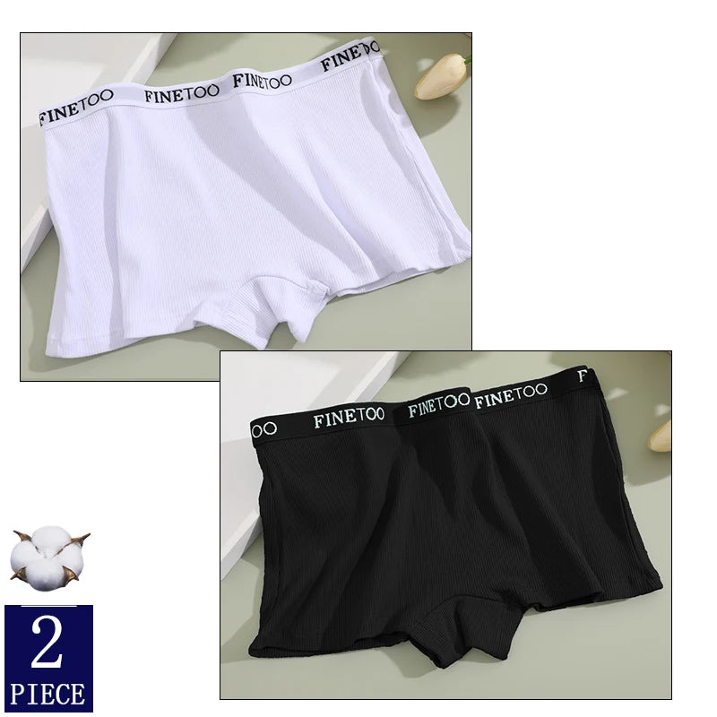 FINETOO 2PCS/Set Women Cotton Panties Female Boxer Boyshort Low Waist Letter Logo Sport Underwear Ladies Pants Intimate Lingerie