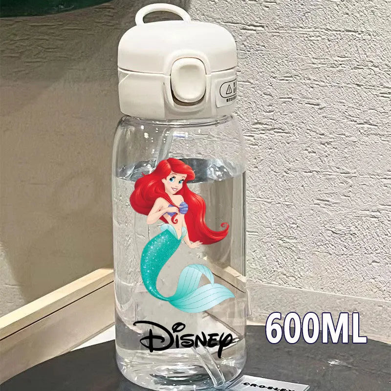 Straw 600/400ML Water Cup Princess Children Portable Plastic Mermaid Frozen Transparent Large Capacity Sport Water Bottle