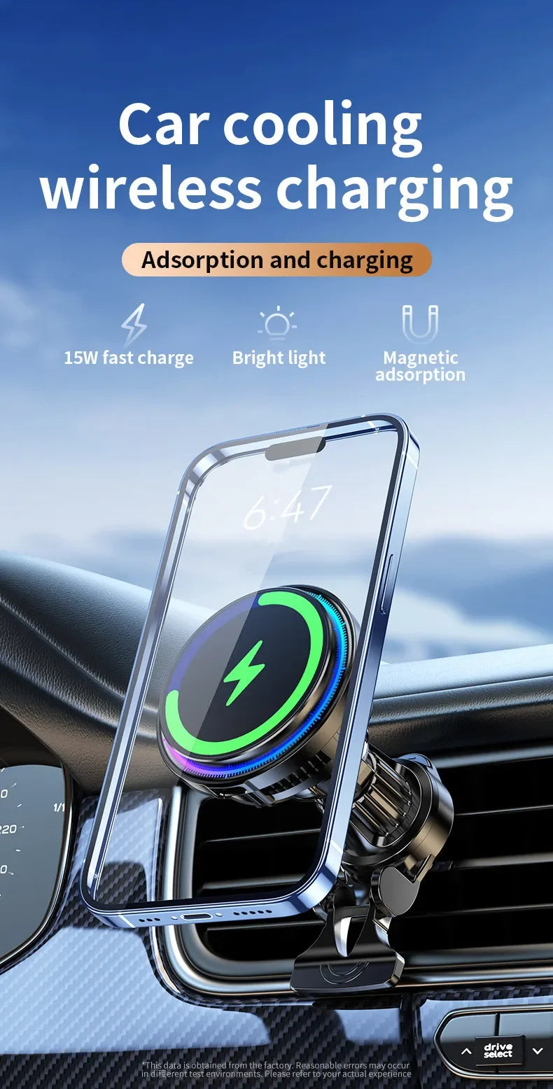 30W Ice Cooling Magnetic Wireless Car Charger Fast Charging Station for iPhone 15 14 13 Pro Max MacSafe Car Phone Holder Stand