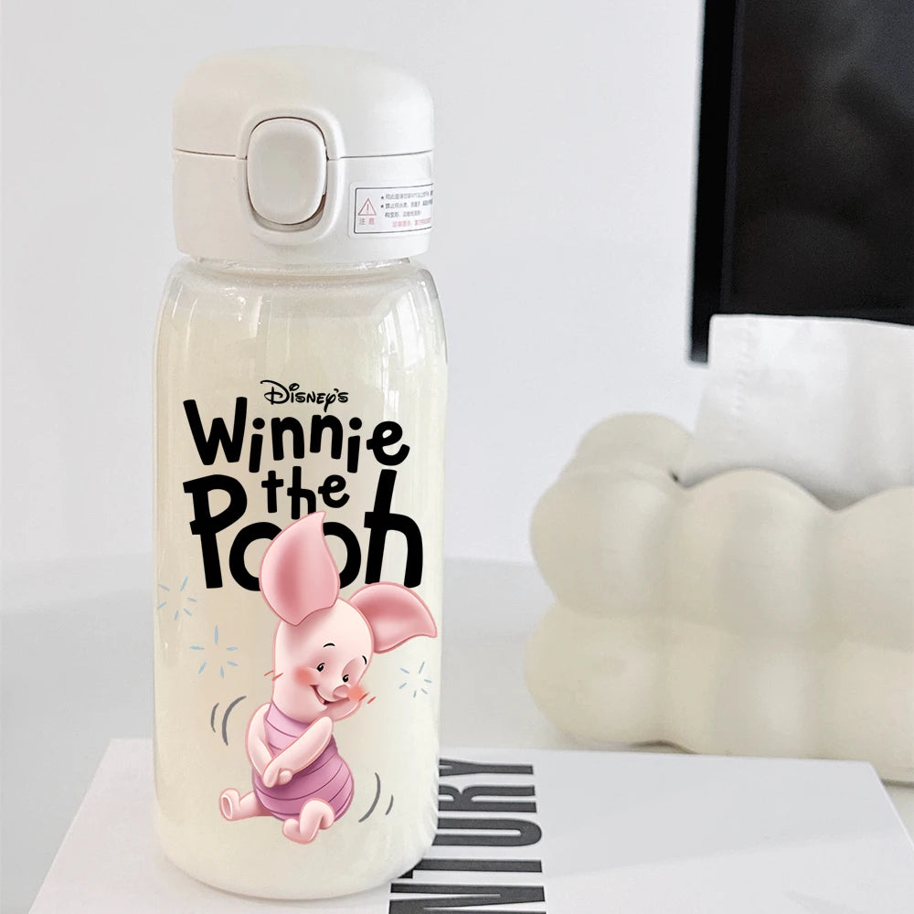 Pooh Bear Mickey Mouse 600ml Cartoon Water Bottle Portable Cute Straw Cup Kids Leak-proof Drinking Jug Outdoor Camping Travel