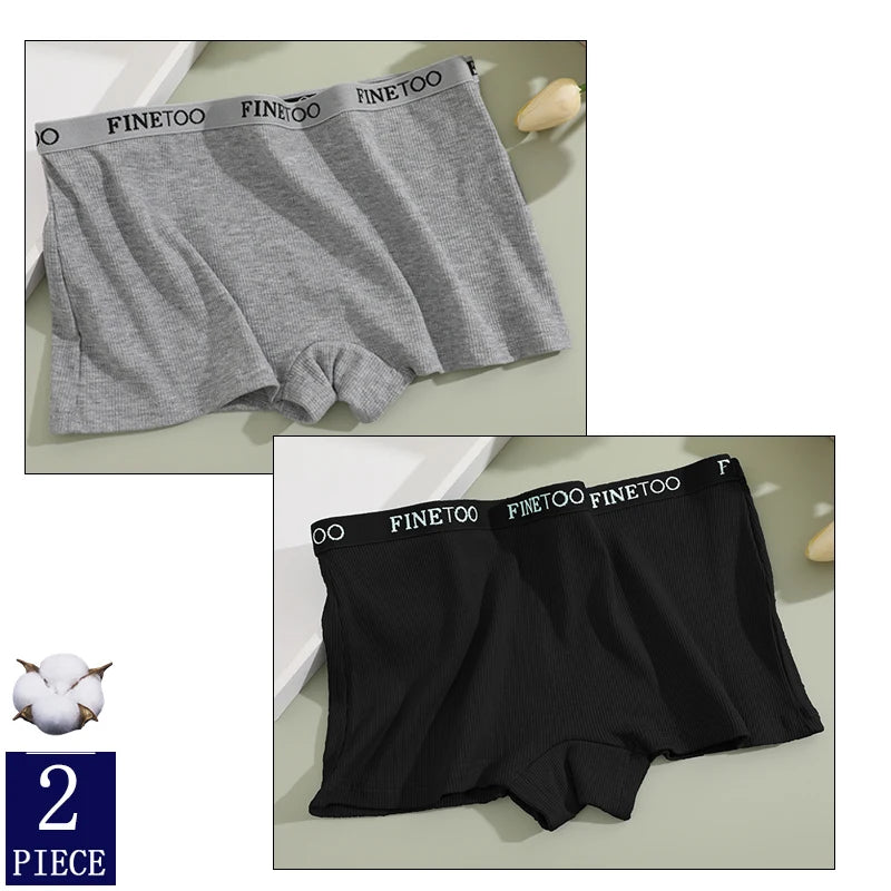 FINETOO 2PCS/Set Women Cotton Panties Female Boxer Boyshort Low Waist Letter Logo Sport Underwear Ladies Pants Intimate Lingerie
