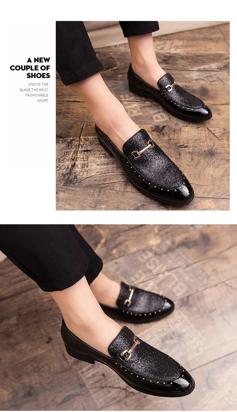 Shiny Leather Shoes for Men Platform Dress Shoes Luxury Slip on Men Loafers Party Designer Wedding Footwear Zapatos Para Hombres