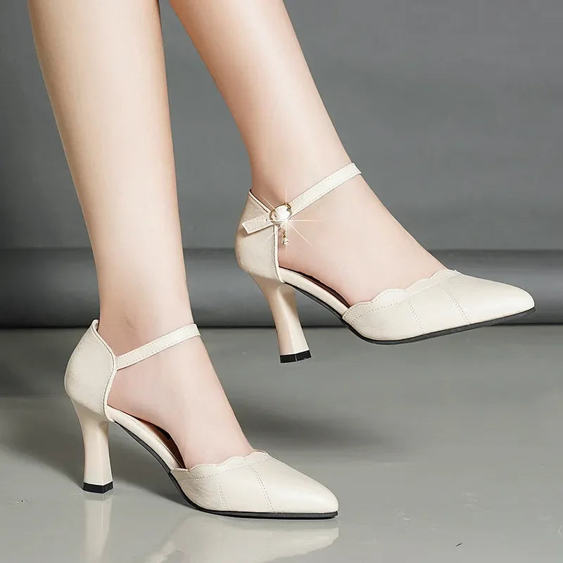 elegant fashion sweet white pu leather stiletto heel shoes for office career women casual street comfort spring summer pump ba38