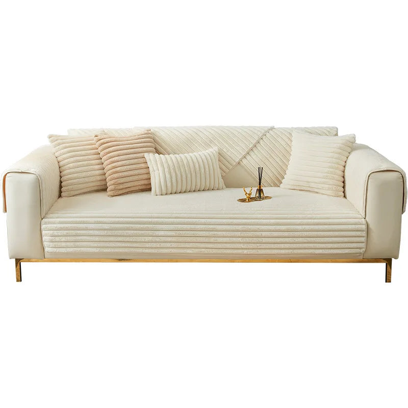 Winter thickened faux rabbit fur sofa cushion, warm seat pad, sofa slipcover for winter