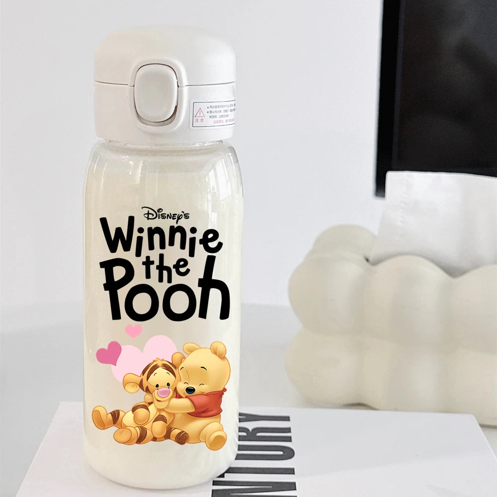 Pooh Bear Mickey Mouse 600ml Cartoon Water Bottle Portable Cute Straw Cup Kids Leak-proof Drinking Jug Outdoor Camping Travel
