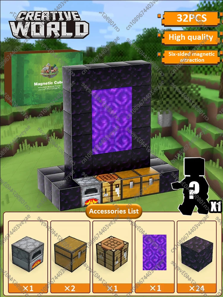 Magnetic Building Blocks Magnet Cube Mine World Set Toy STEM Sensory Montessori Stacking Cubes Construction Set Toy Holiday Gift