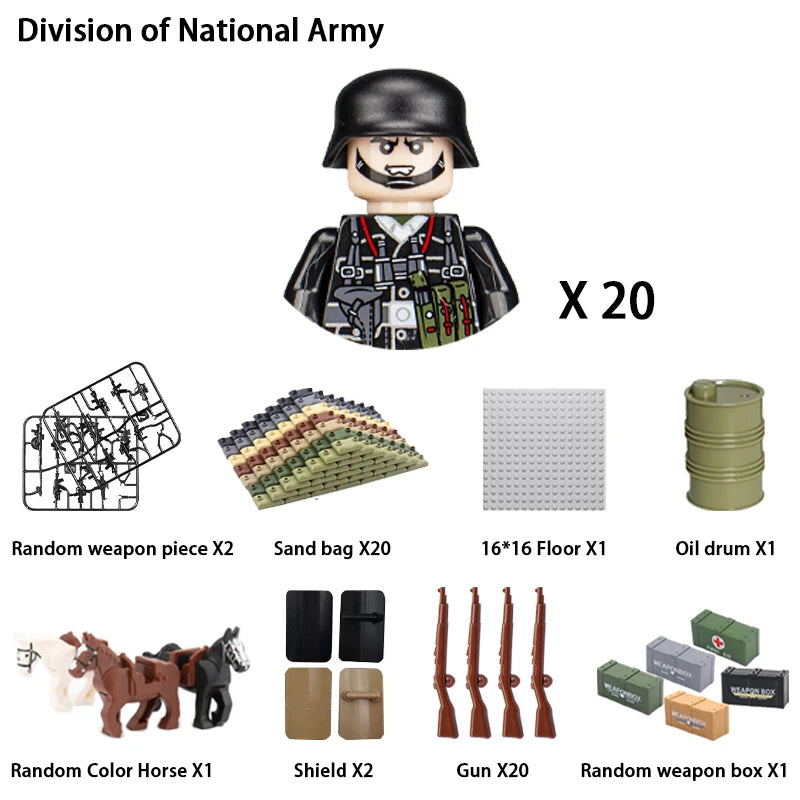 40pcs/batch WWII military characters WWII soldiers National army building blocks weapons Assembling bricks Children's toys