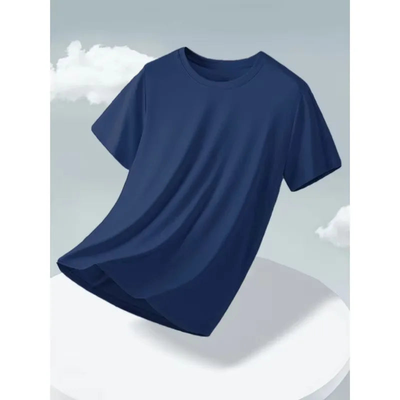 95% Bamboo Fiber Viscose Undershirt Men Short Sleeve Tshirt Summer New Navy Blue Man Clothing Solid Tops Tees Round Neck 2025