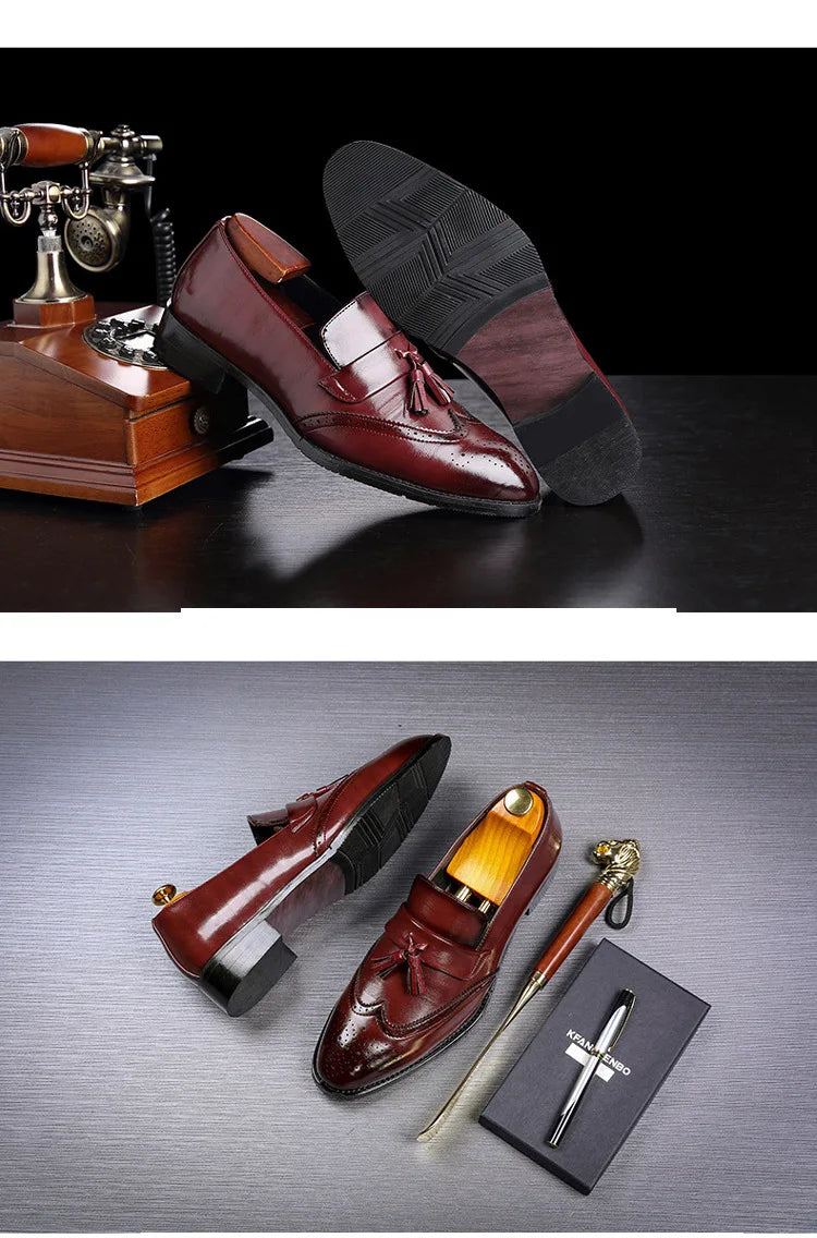 Luxury Men Leather Loafers designer Tassels Brogue Shoes Male Wedding Shoes Fashion High Quality Men Casual Shoes Big Size 37-48