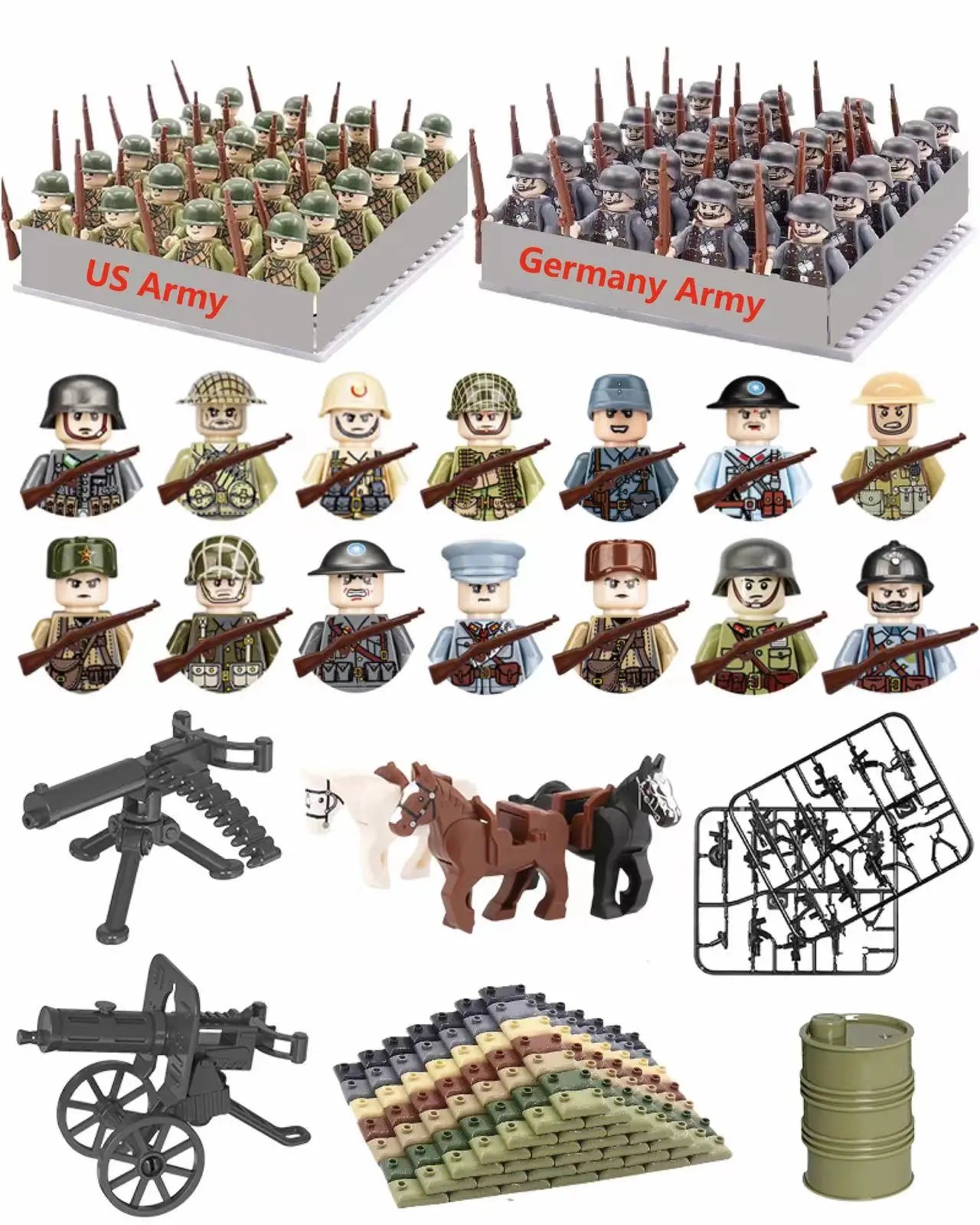 40pcs/batch WWII military characters WWII soldiers National army building blocks weapons Assembling bricks Children's toys
