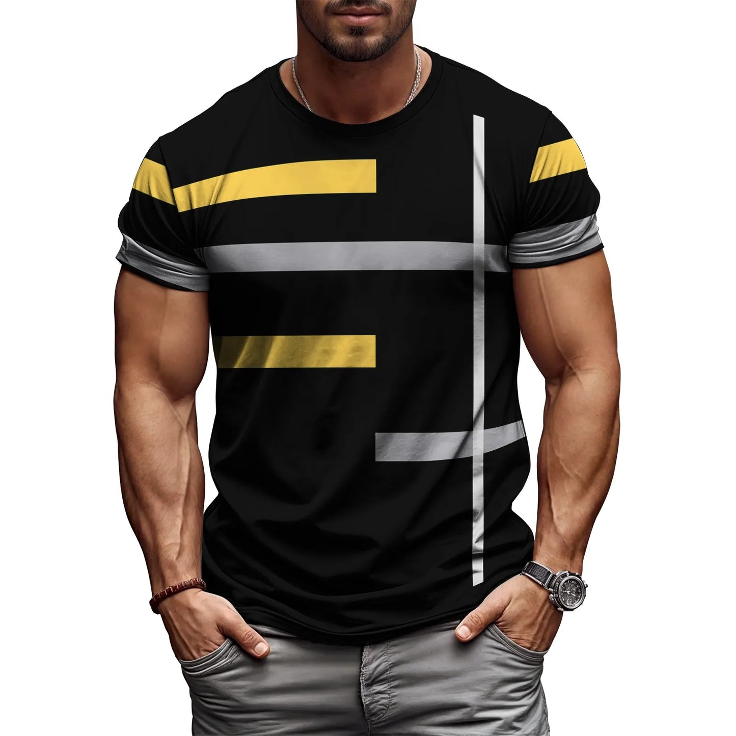 2025 New Arrival Mens T Shirt 3D Geometry Print Summer Streetwear Short Sleeve Tee Harajuku Style Casual Top Lightweight Fabric