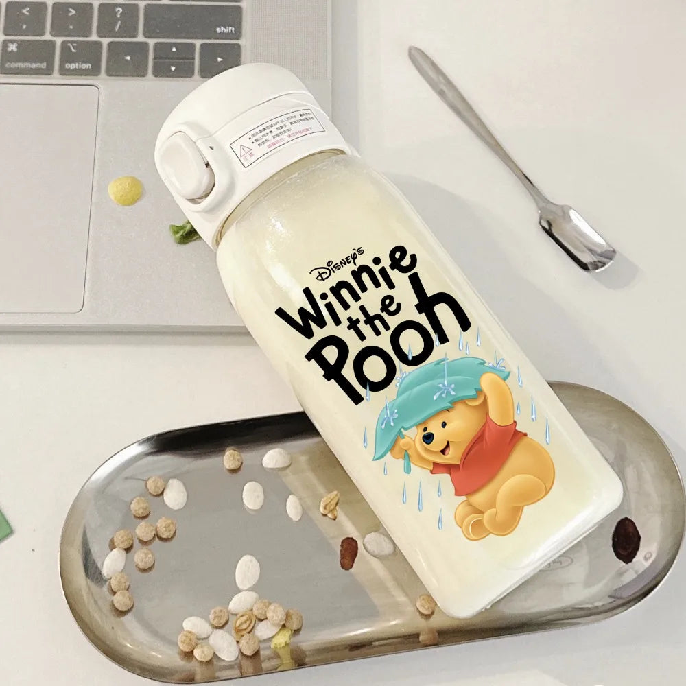 Pooh Bear Mickey Mouse 600ml Cartoon Water Bottle Portable Cute Straw Cup Kids Leak-proof Drinking Jug Outdoor Camping Travel