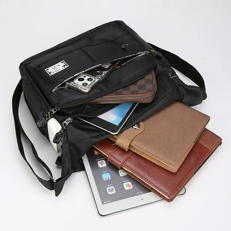 Lightweight Casual Oxford Shoulder Bags for Men Portable Large Capacity Crossbody Bag with Multi Pockets Daily Travel Bag Male