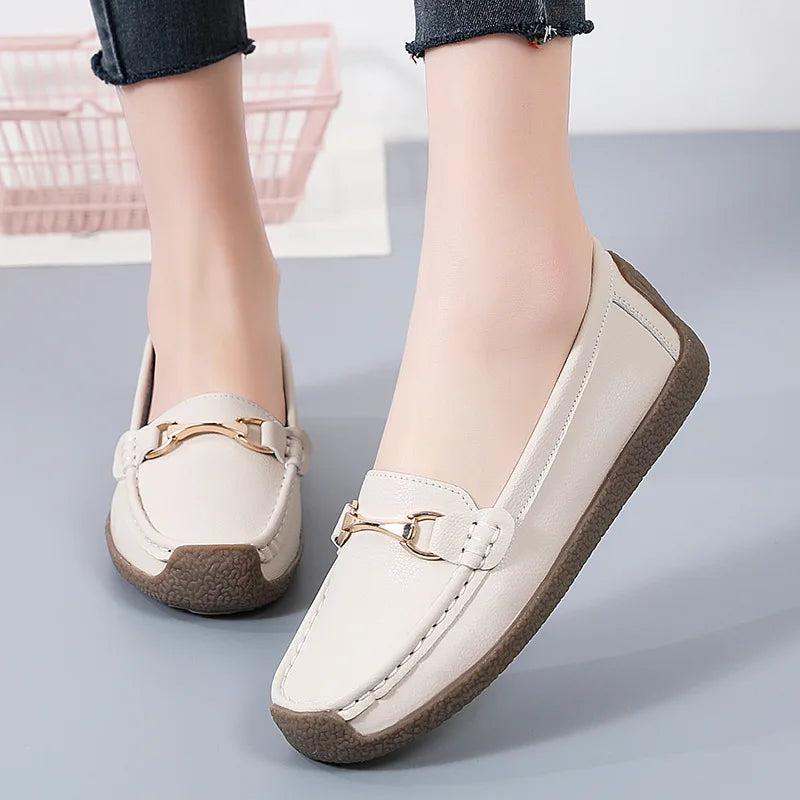 2024 New Spring /autumn Women Flats Genuine Leather Moccasins Woman Casual Shoes Slip-on Loafers Female Boat Shoes Big Size 44