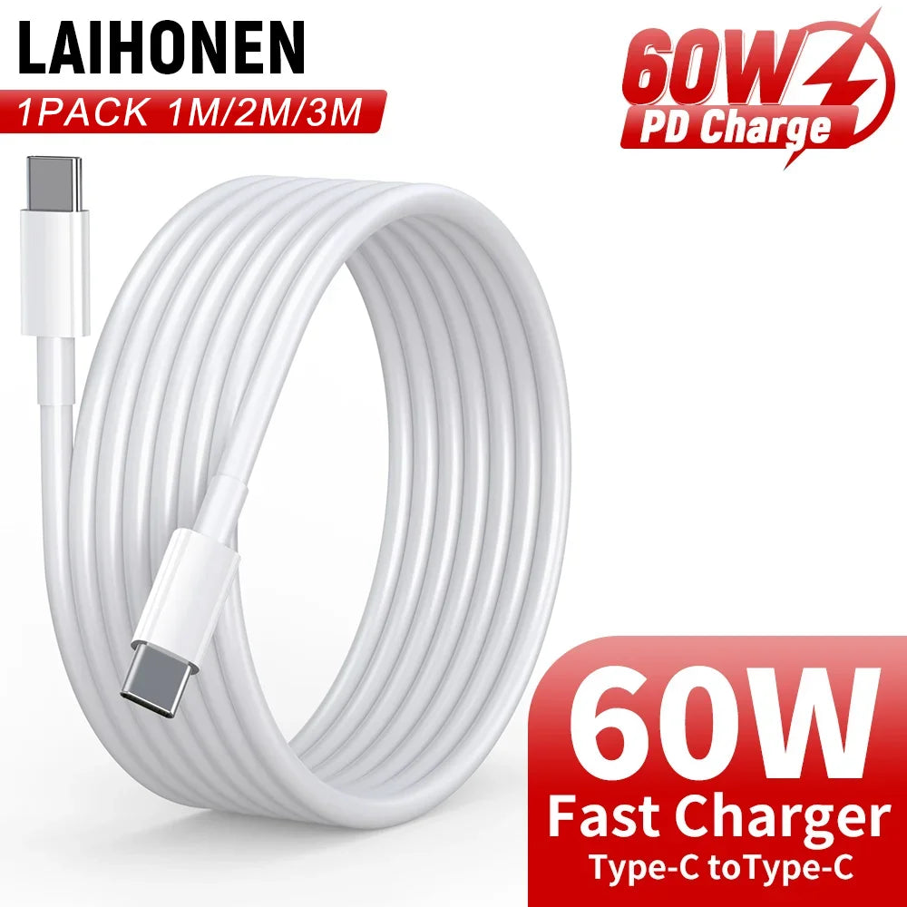 USB C to USB C 1 Pack 60W USB C Cable 1m 2m 3m C to C Cable Fast Charging for MacBook Pro/MacBook for iPhone 16 Pro Ma