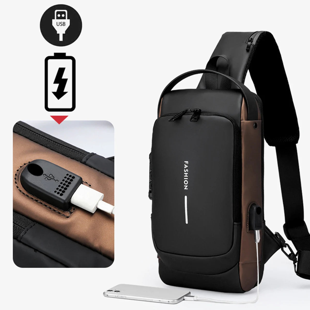 Men's Multifunction Anti-theft USB Shoulder Bag Man Crossbody Cross Body Travel Sling Chest Pack Messenger Pack for Male-LJX