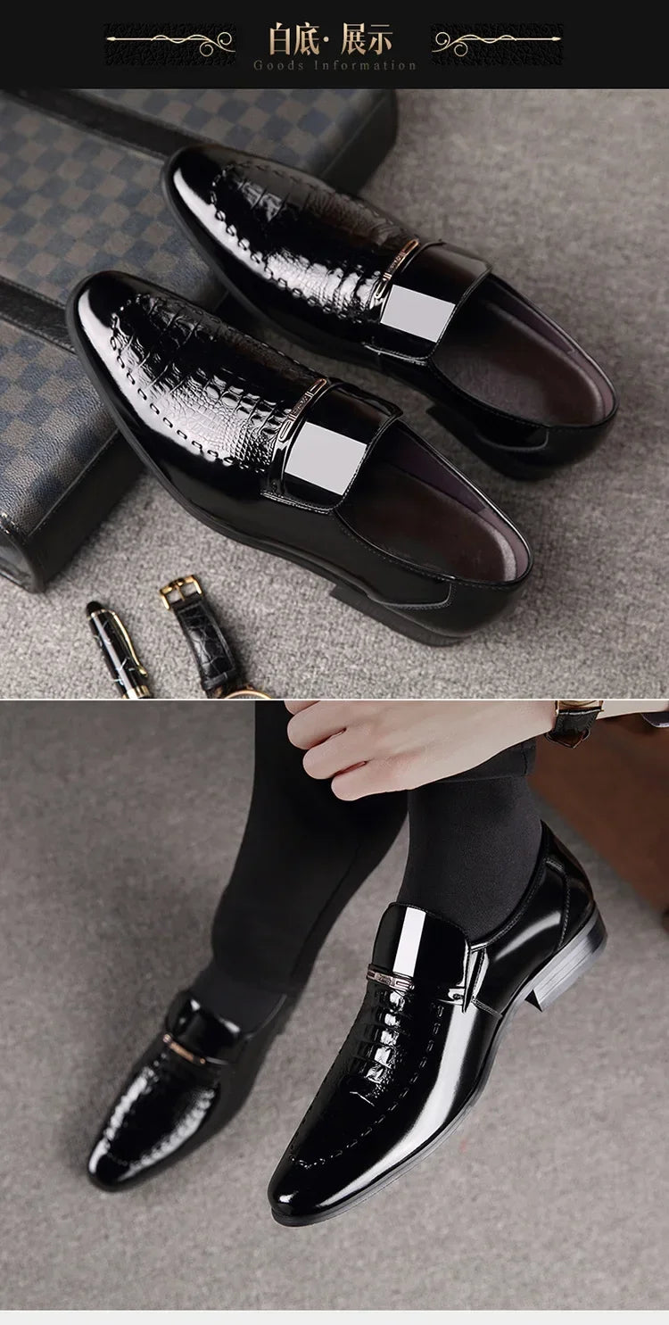 New 2024 Men Leather Shoes Business Classic Office Shoes for Men Crocodile Pattern Men Dress Shoes Breathable Brand Casual