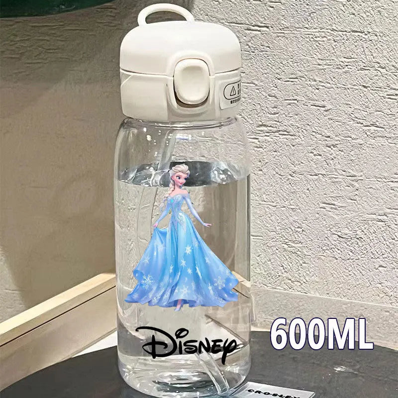 Straw 600/400ML Water Cup Princess Children Portable Plastic Mermaid Frozen Transparent Large Capacity Sport Water Bottle