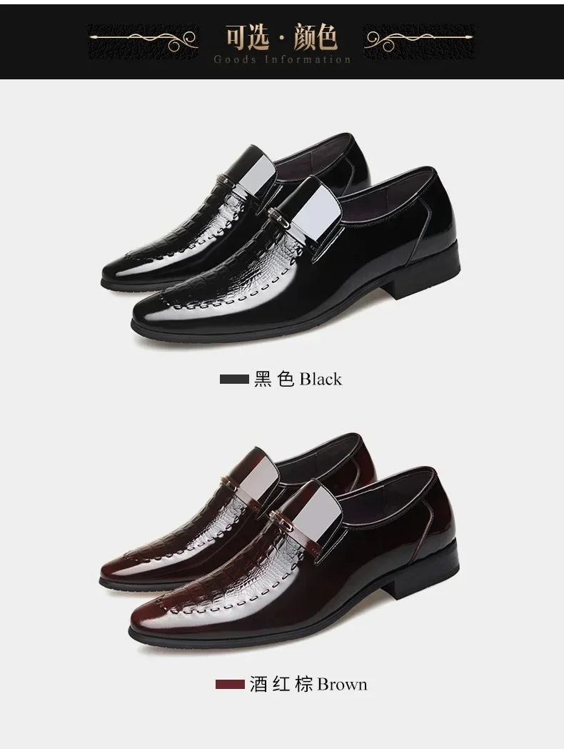 New 2024 Men Leather Shoes Business Classic Office Shoes for Men Crocodile Pattern Men Dress Shoes Breathable Brand Casual