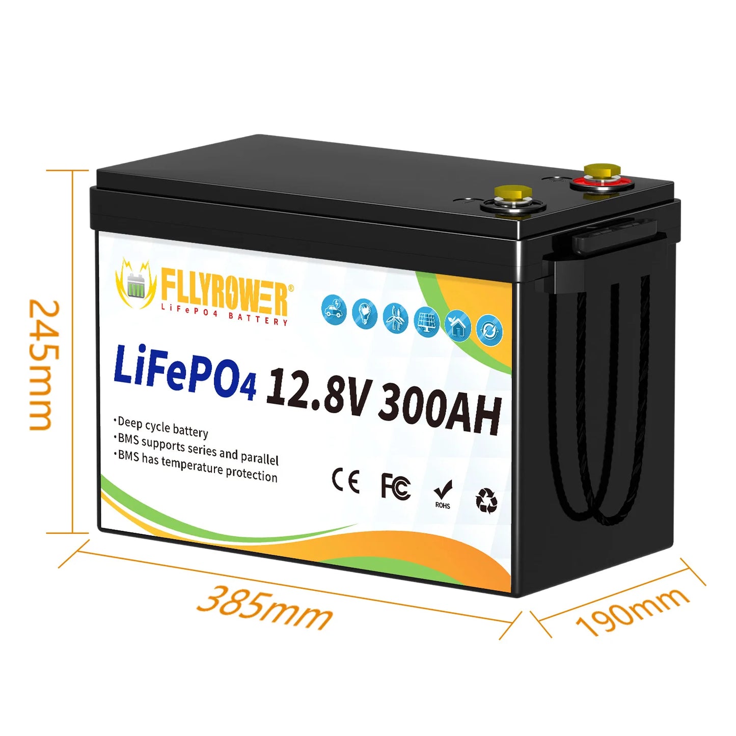 Germany Stock FLLYROWER 12.8v 100Ah 120Ah 180Ah 200Ah 300Ah LiFePO4 Battery Pack Solar Lithium Lifepo4 Battery