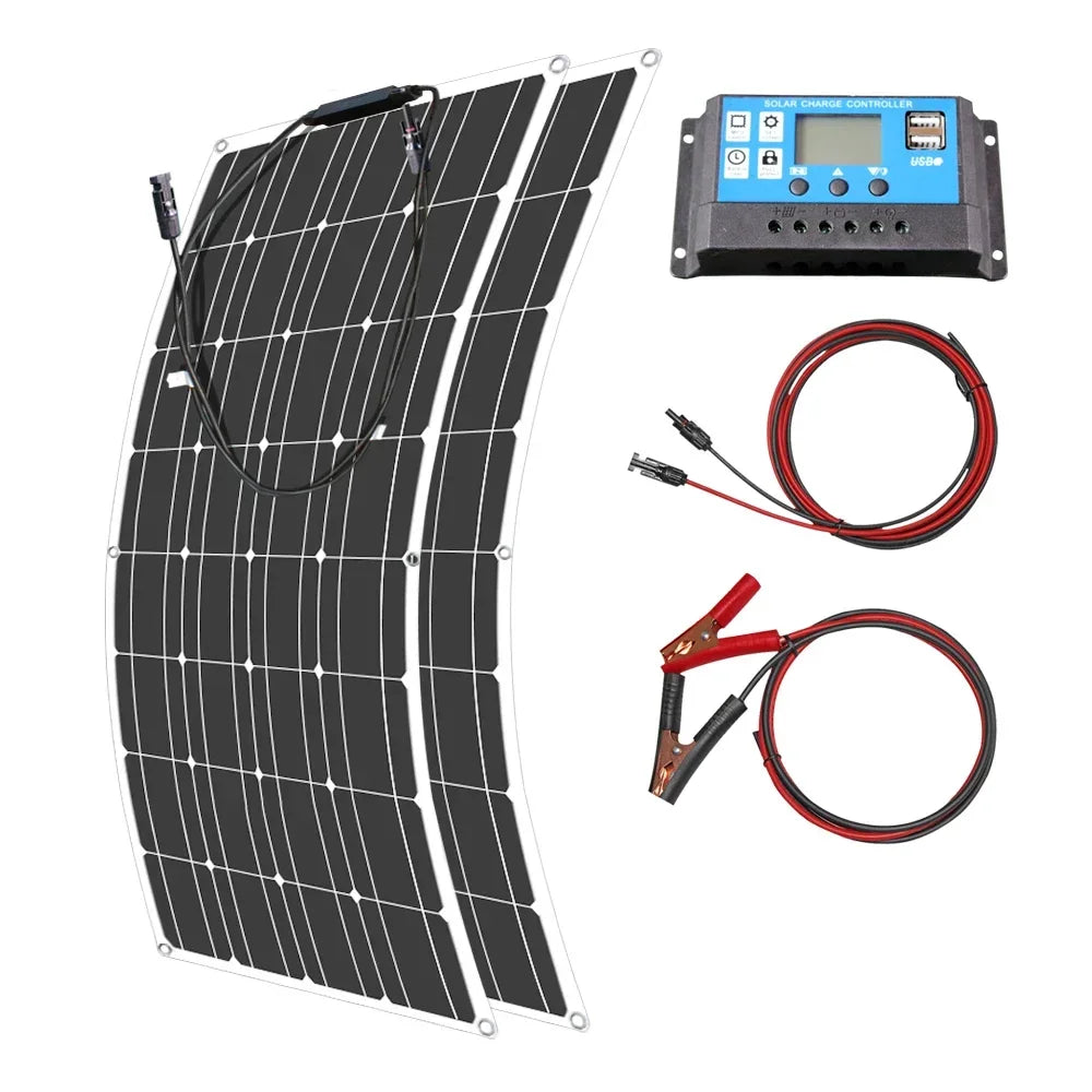 6000W-1000W 12V Flexible Solar Panel Kit - Waterproof Monocrystalline for RV Roofs/Camping/Off-Grid Power