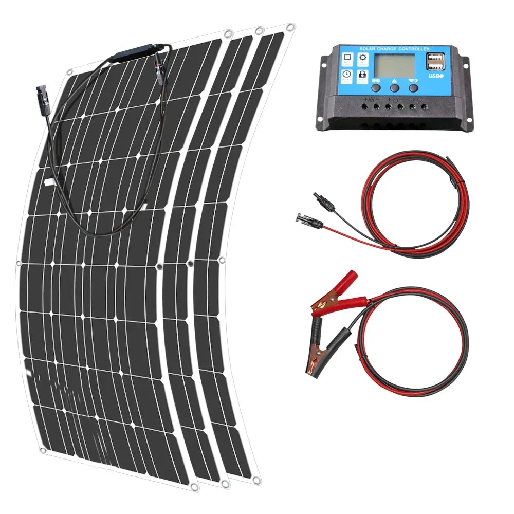 6000W-1000W 12V Flexible Solar Panel Kit - Waterproof Monocrystalline for RV Roofs/Camping/Off-Grid Power