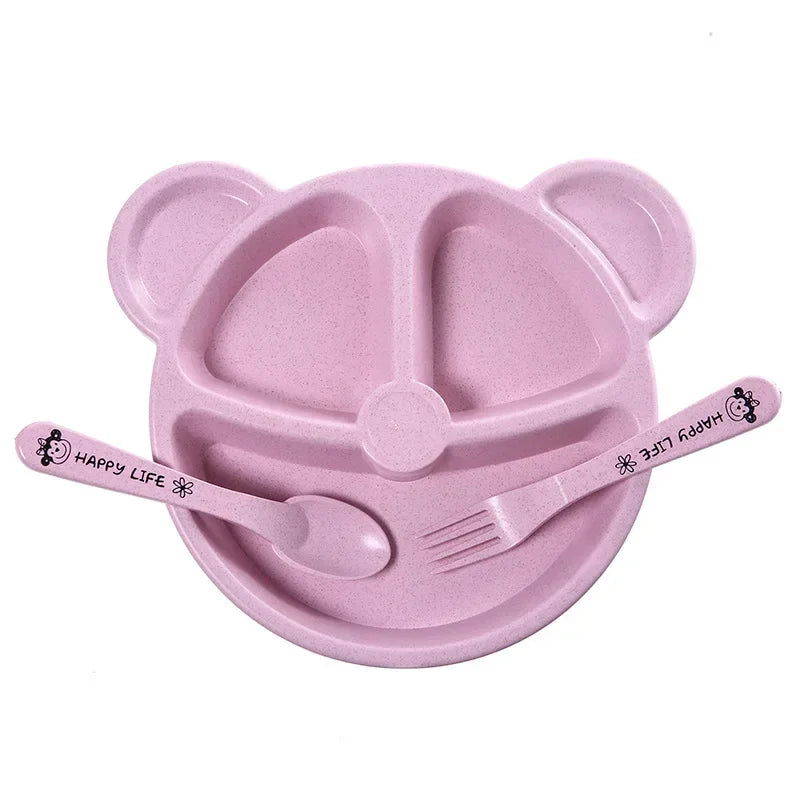 3Pcs/Set Baby Food Feeding Tableware Cartoon Bear Bowl+Spoon+Fork Eating Dinnerware for Children Dishes Kids Dinning Plate