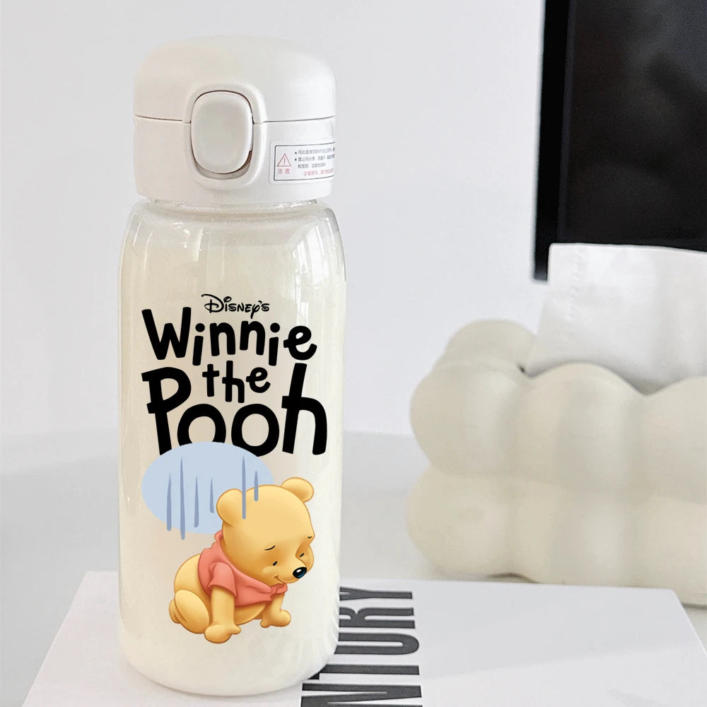 Pooh Bear Mickey Mouse 600ml Cartoon Water Bottle Portable Cute Straw Cup Kids Leak-proof Drinking Jug Outdoor Camping Travel