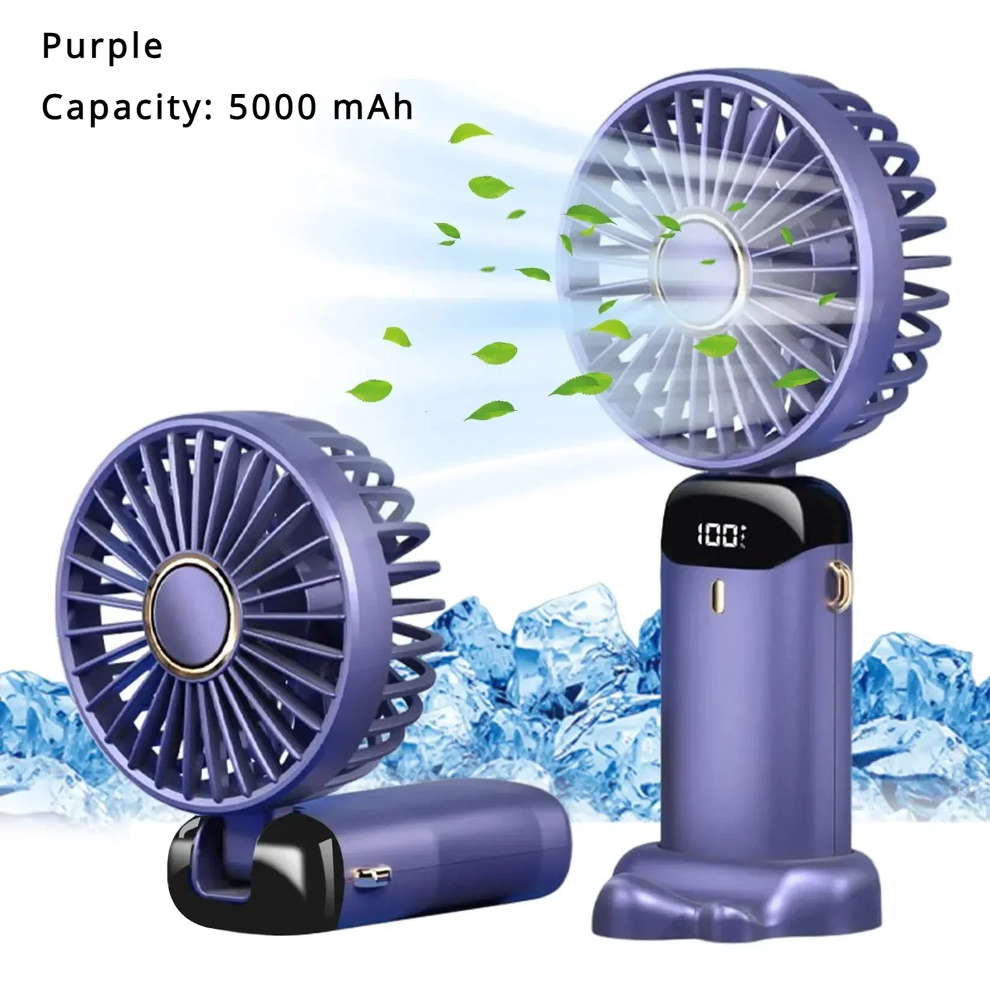 5000mAh Handheld Mini Fan Wireless USB Rechargeable Portable Digital Display Phone Holder Fan 5 Speed Foldable Neck Hanging Fans