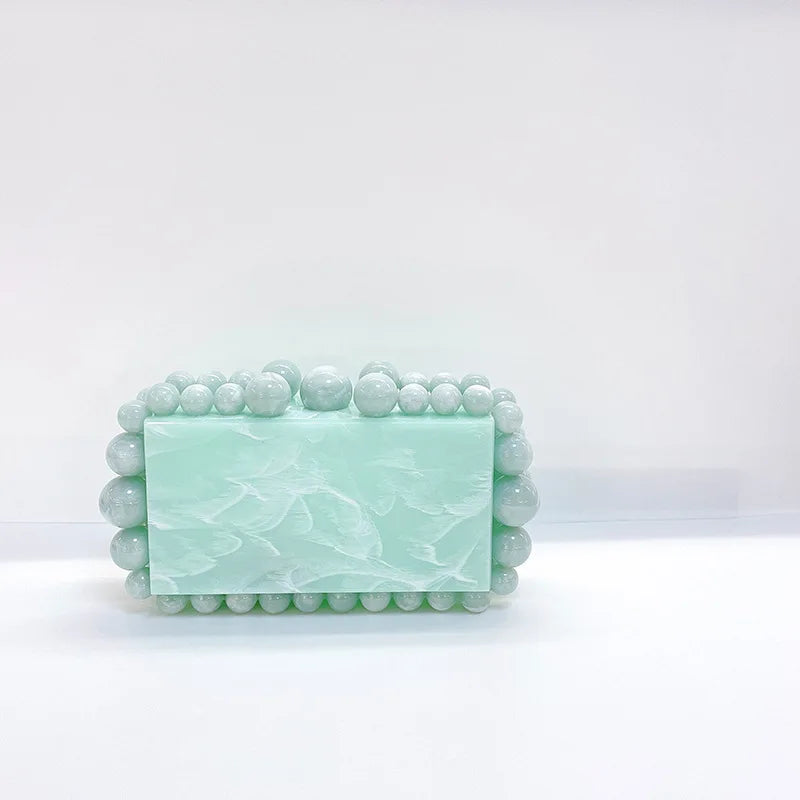 Acrylic Box Evening Clutch Purse Bags For Wedding Party Green/Purple Foil Beads Purses And Handbags Designer Bag
