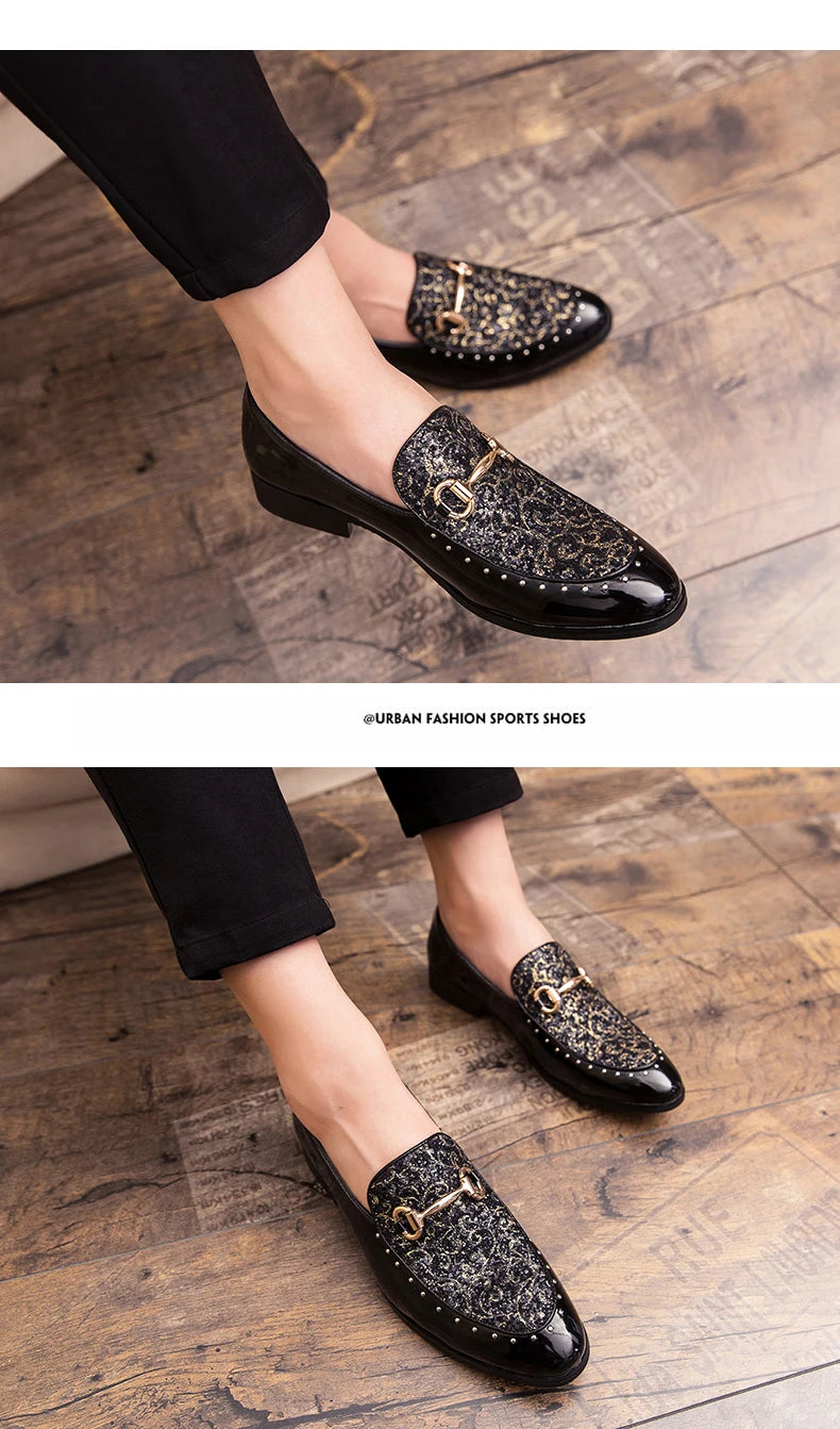 Shiny Leather Shoes for Men Platform Dress Shoes Luxury Slip on Men Loafers Party Designer Wedding Footwear Zapatos Para Hombres