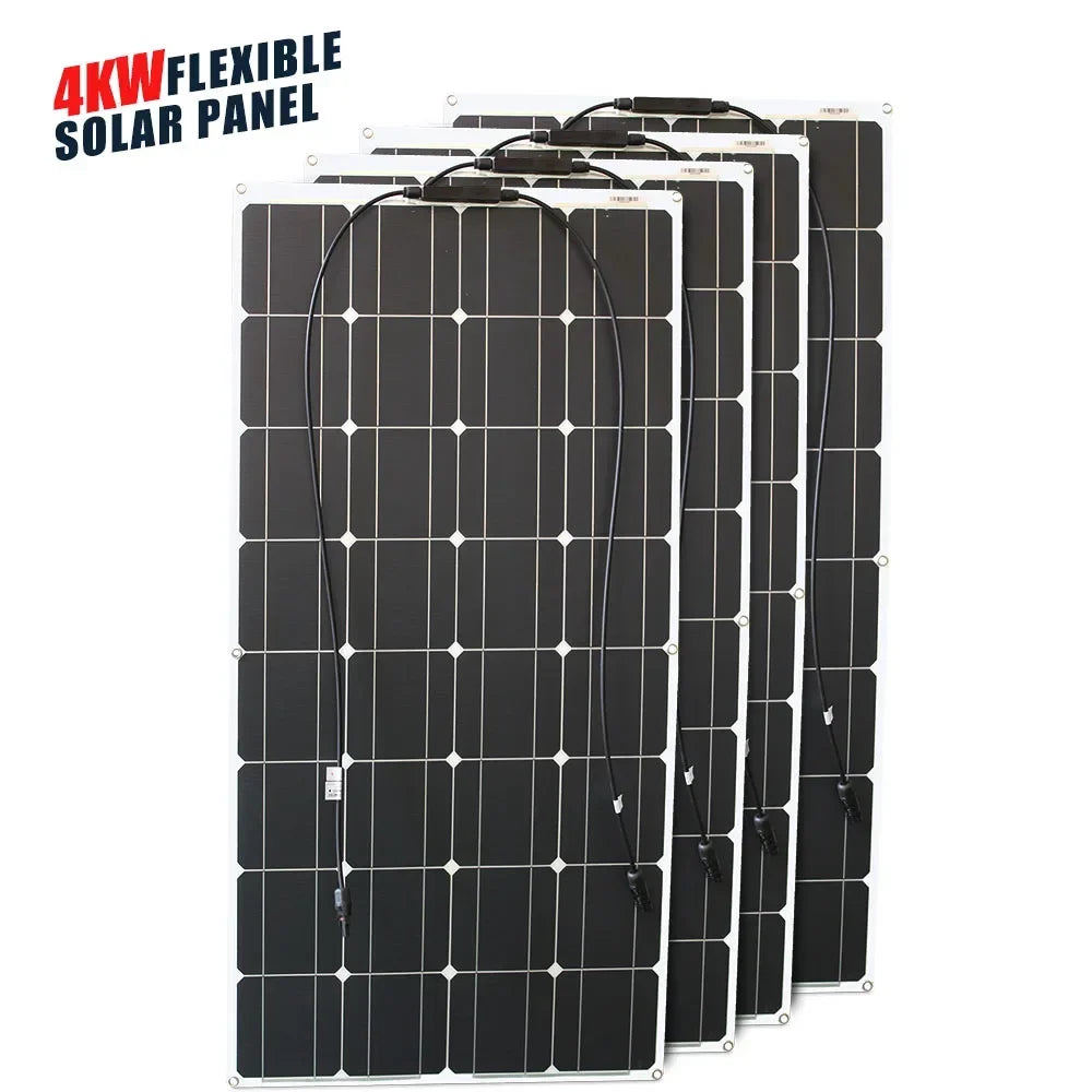 6000W-1000W 12V Flexible Solar Panel Kit - Waterproof Monocrystalline for RV Roofs/Camping/Off-Grid Power