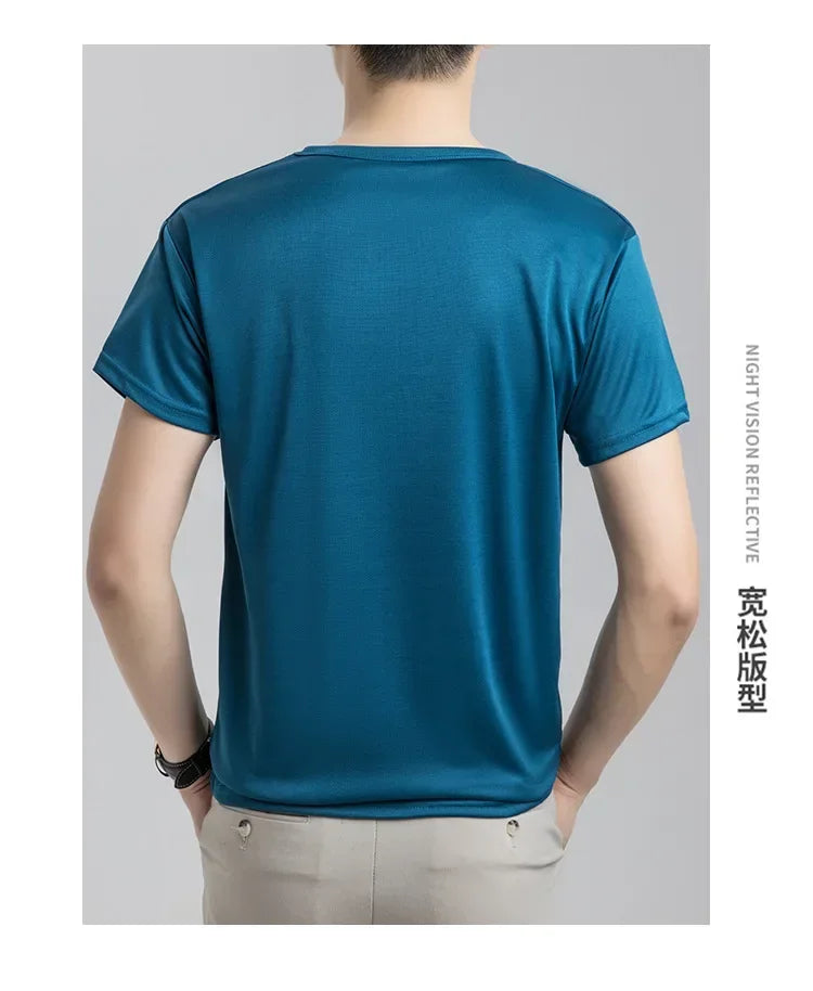 Summer Ice Silk T-shirt Men's Cold Short Sleeve O-neck Stretch Quick-drying Breathable Sports Shirt T Shirt Men