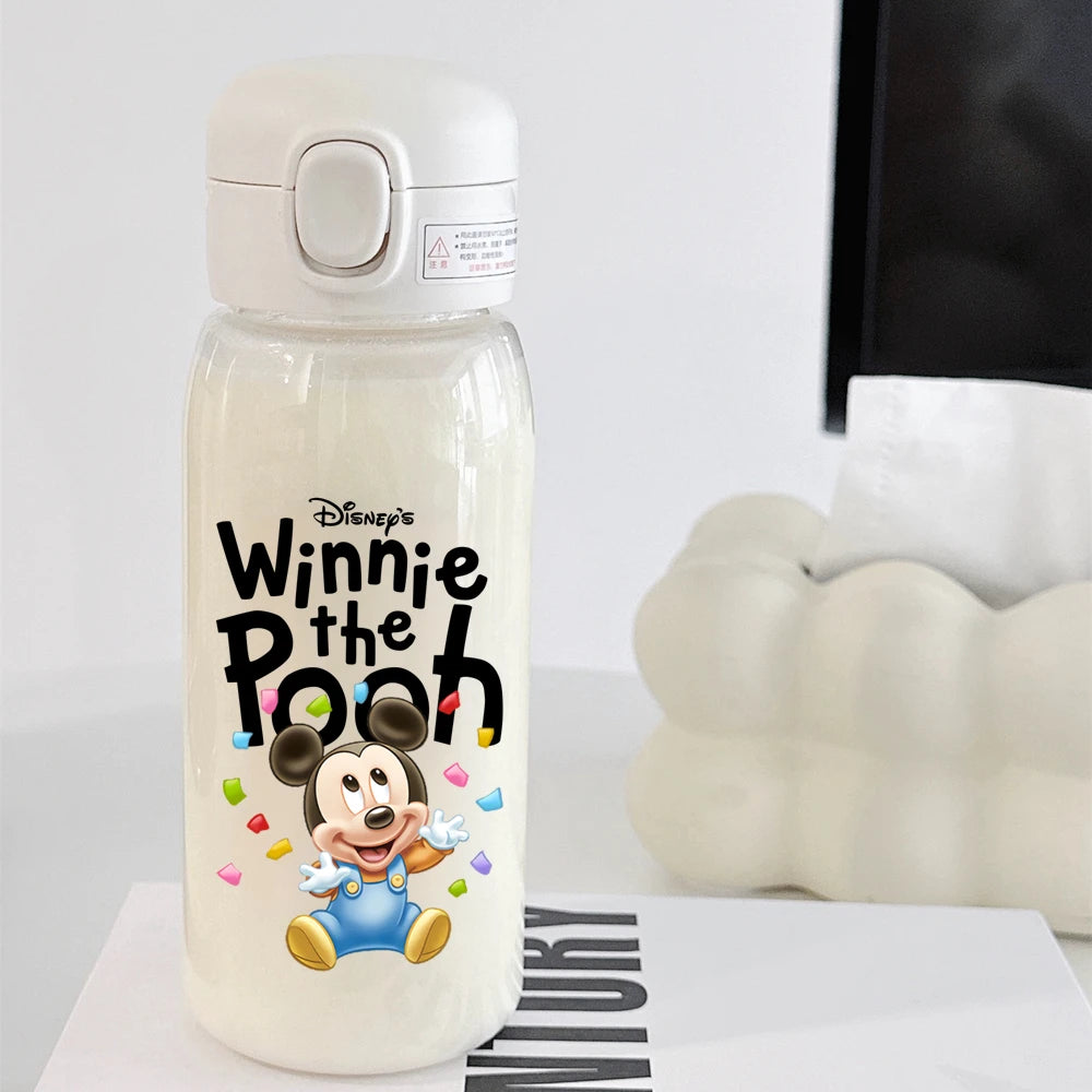 Pooh Bear Mickey Mouse 600ml Cartoon Water Bottle Portable Cute Straw Cup Kids Leak-proof Drinking Jug Outdoor Camping Travel