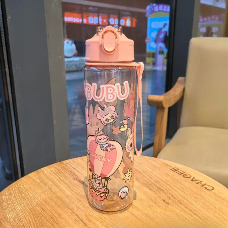 Travel Portable 800Ml Cartoon Labubu Water Bottle with Straw - High-Capacity and Great Kids Birthday Gift