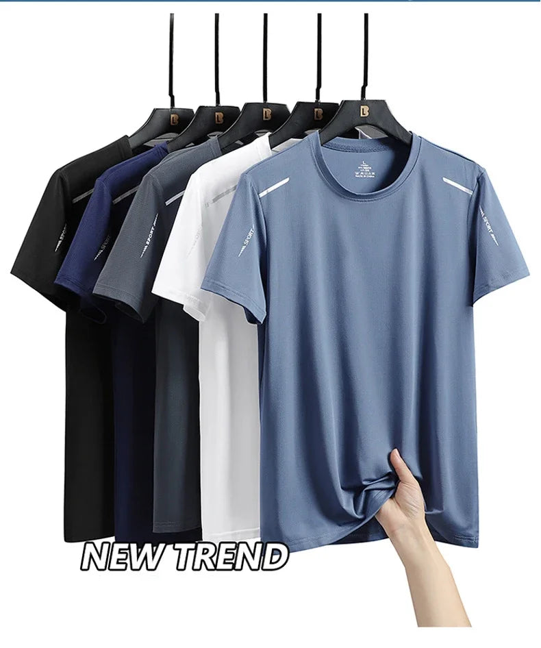Men's Running Quick Drying T-shirts Breathable Hiking Fishing Tees Soft Elasticity Outdoor Sports Short Shirt Summer