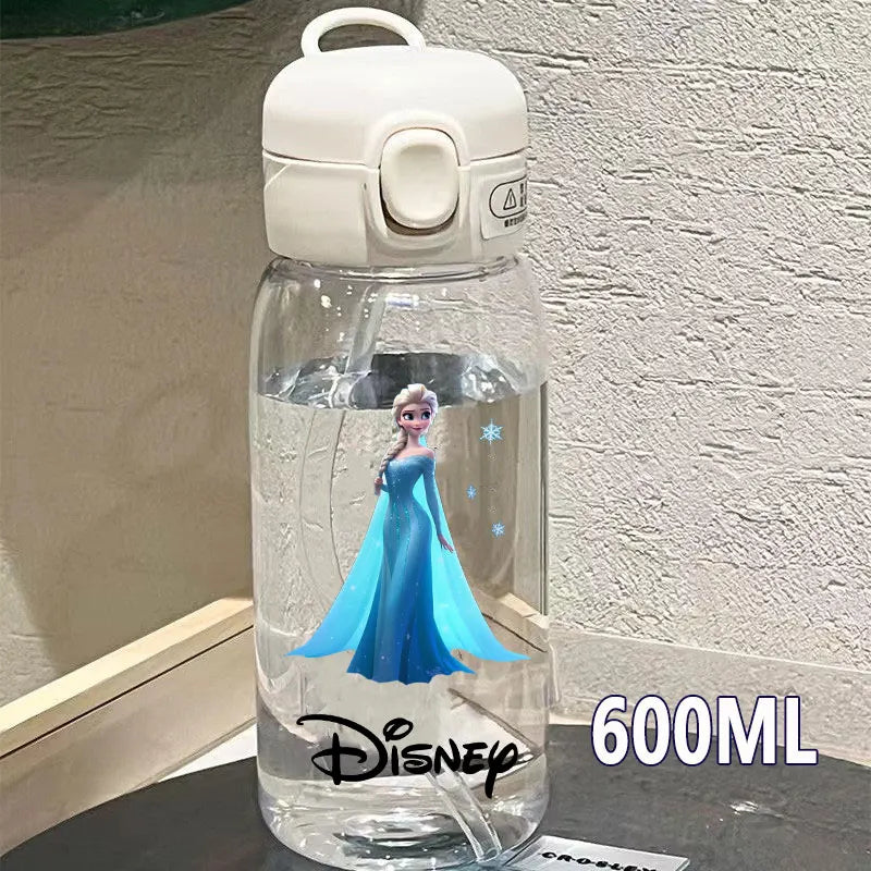 Straw 600/400ML Water Cup Princess Children Portable Plastic Mermaid Frozen Transparent Large Capacity Sport Water Bottle