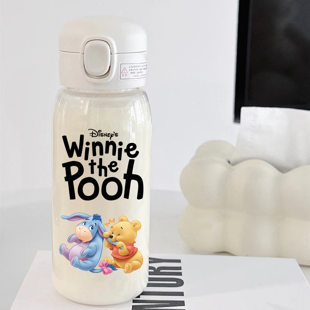 Pooh Bear Mickey Mouse 600ml Cartoon Water Bottle Portable Cute Straw Cup Kids Leak-proof Drinking Jug Outdoor Camping Travel