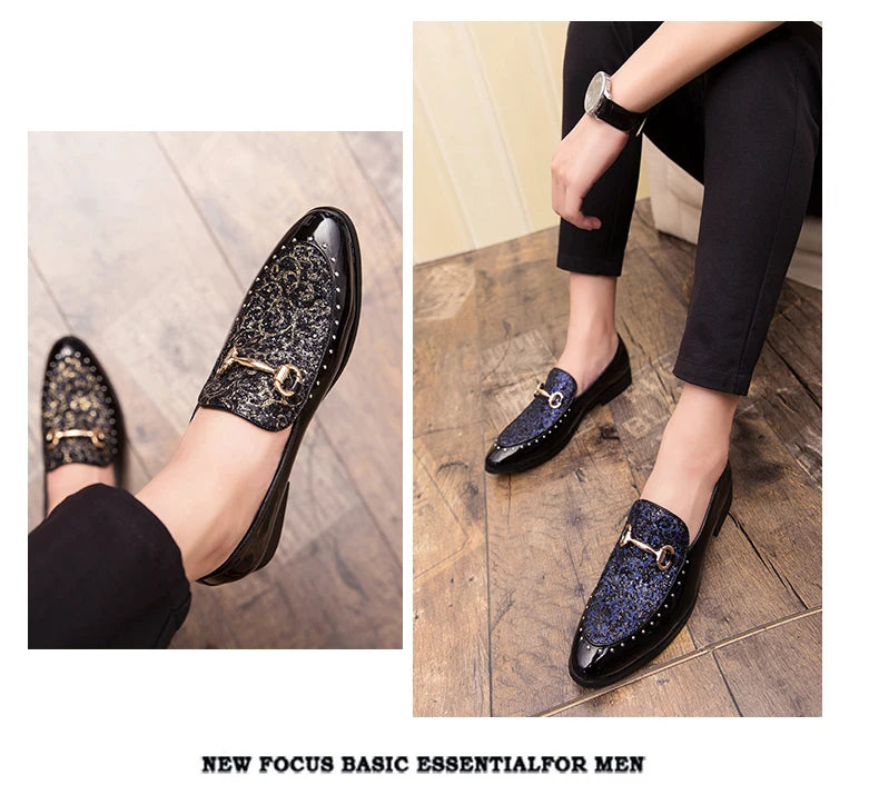 Shiny Leather Shoes for Men Platform Dress Shoes Luxury Slip on Men Loafers Party Designer Wedding Footwear Zapatos Para Hombres