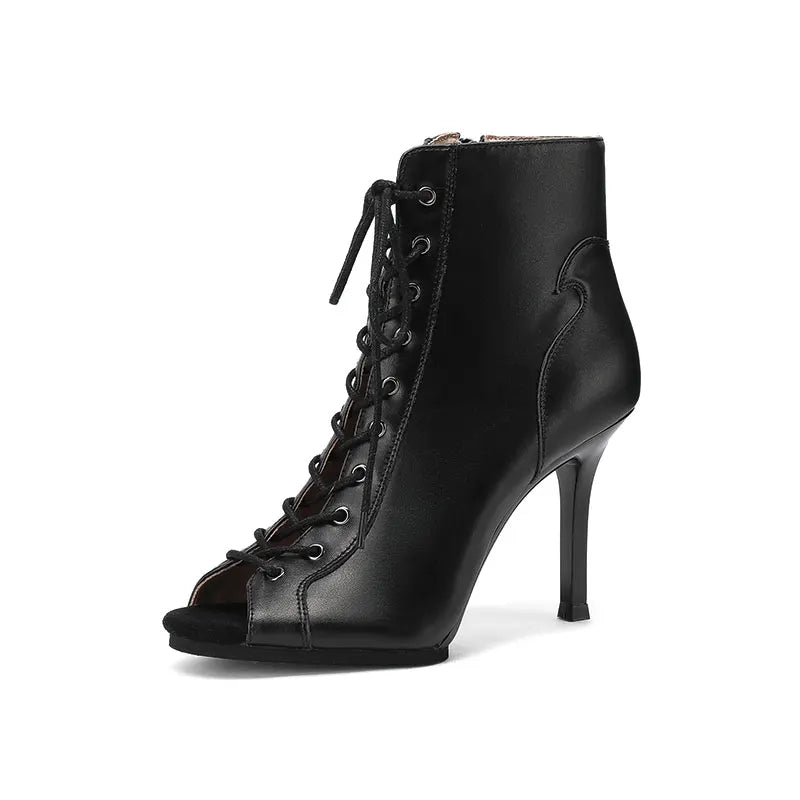 Black sexy pump jazz specific dance shoes lace up short tube high heels dance shoes soft soled short boots heels for women