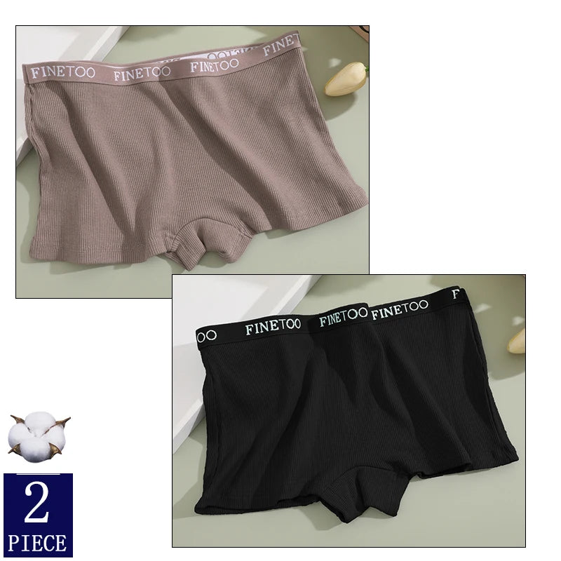 FINETOO 2PCS/Set Women Cotton Panties Female Boxer Boyshort Low Waist Letter Logo Sport Underwear Ladies Pants Intimate Lingerie