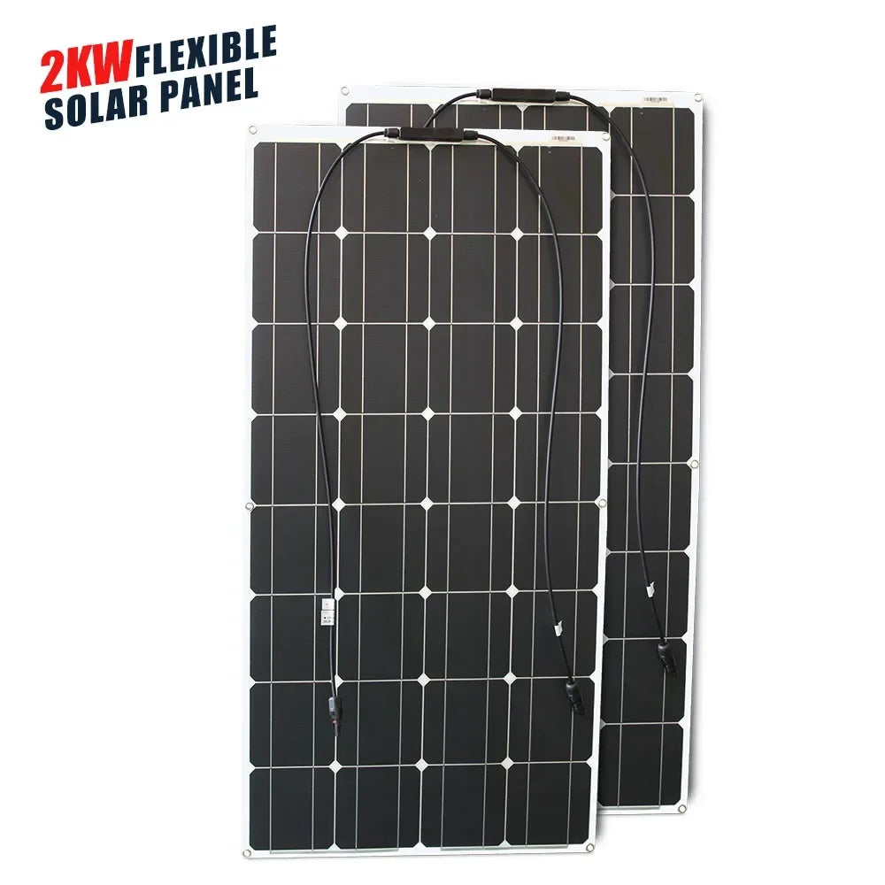 6000W-1000W 12V Flexible Solar Panel Kit - Waterproof Monocrystalline for RV Roofs/Camping/Off-Grid Power