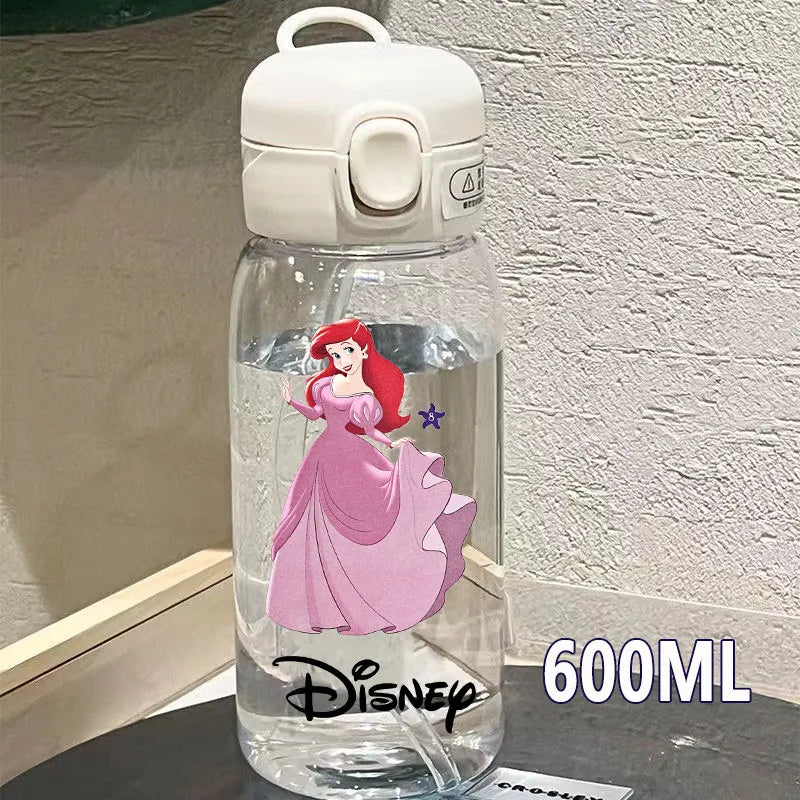 Straw 600/400ML Water Cup Princess Children Portable Plastic Mermaid Frozen Transparent Large Capacity Sport Water Bottle