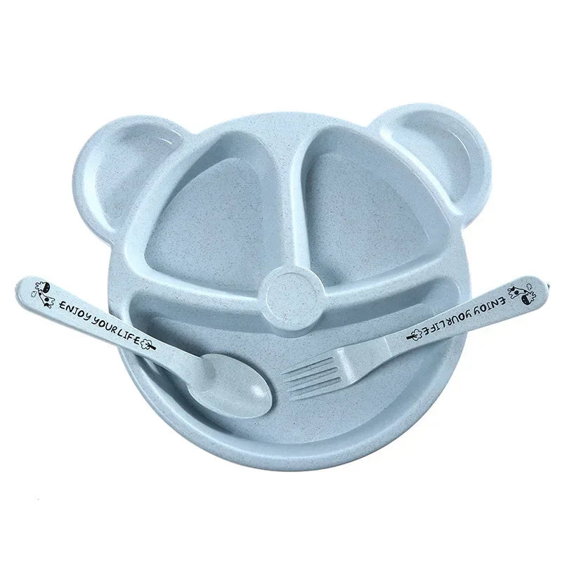 3Pcs/Set Baby Food Feeding Tableware Cartoon Bear Bowl+Spoon+Fork Eating Dinnerware for Children Dishes Kids Dinning Plate